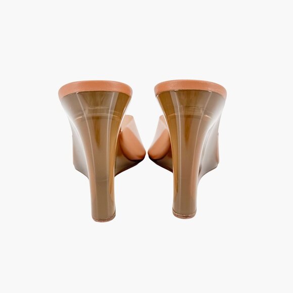 Amina Muaddi Lupita Glass Mule Wedge Size 40.5 US 10.5 Beige Tan PVC Slide Heels - Picture 8 of 15